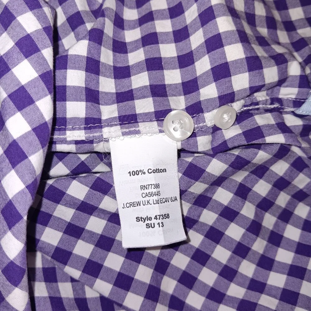 J.CREW COTTON BLEND GINGHAM PLAID PRINT LONG SLEEVE BUTTON DOWN SHIRT